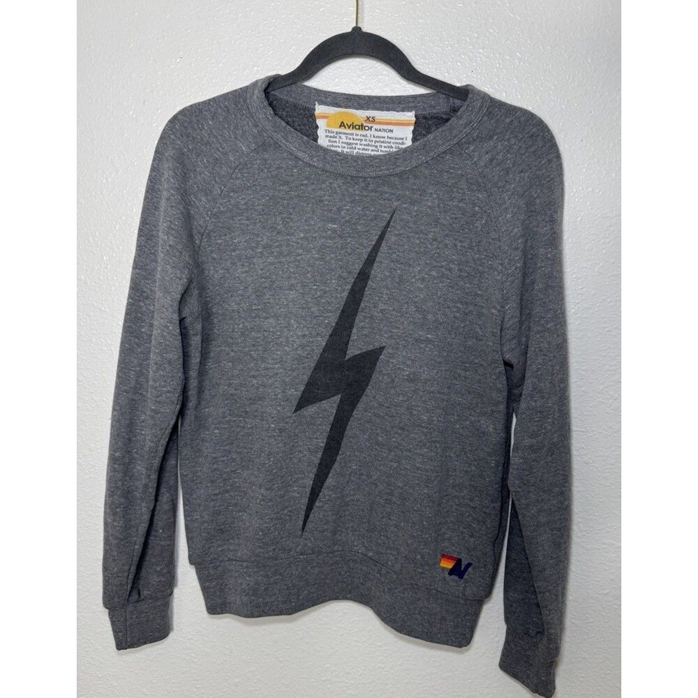 Aviator Nation Gray Bolt Pullover Crew Neck Sweatshirt Heather Grey Size XS